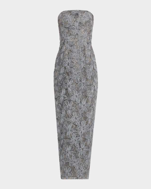 Meredith Strapless Embroidered Column Gown